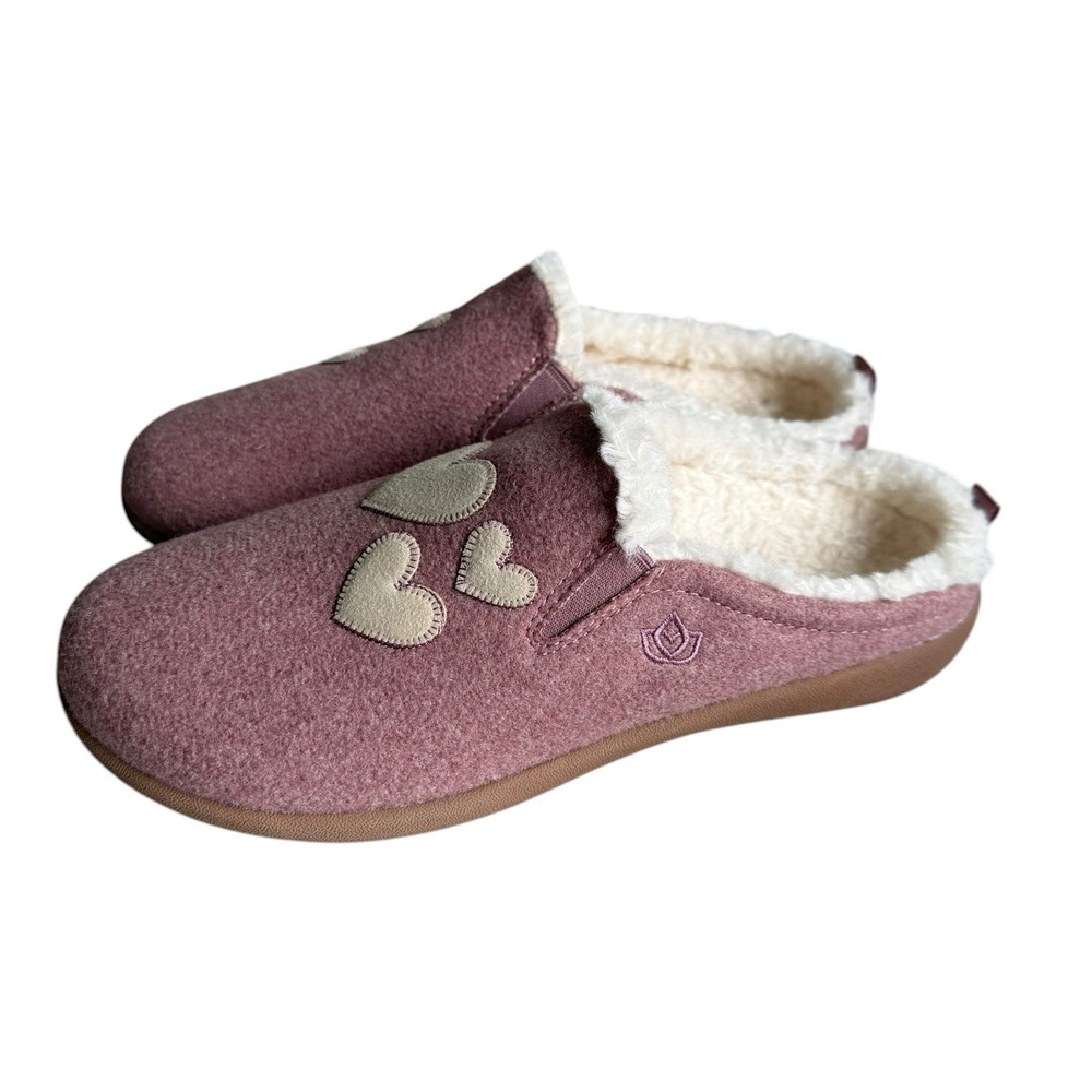Spenco Evie Heart Slippers Woman's Size 9B Dark Rose Slip On Mules